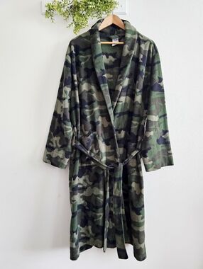 🌿 Vintage Camo Fleece Robe Fruit of the Loom Belted One Size Cozy